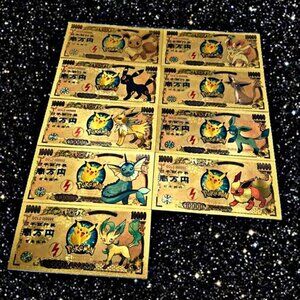 Golden Legacy Complete Set of Pokémon Eevee Evolutions Gold Japanese Banknotes